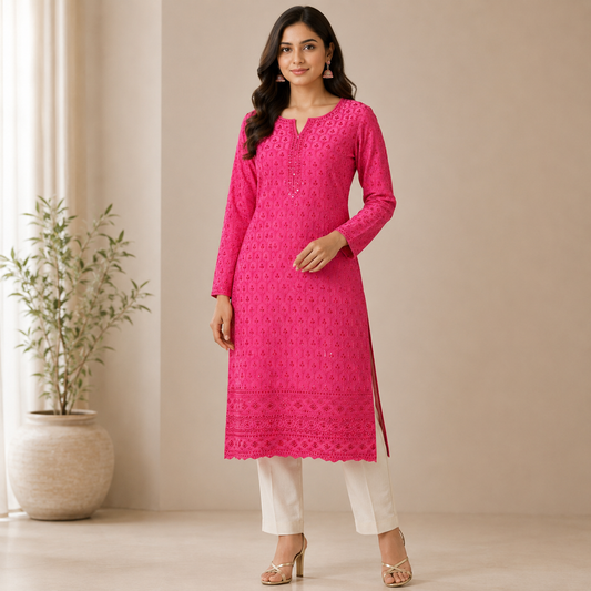 Buy Gajri Rayon Sequence Chikankari Fabric
