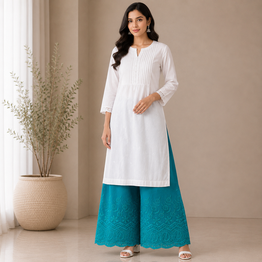 Buy Rama Green Rayon Plazo Border Chikankari Fabric
