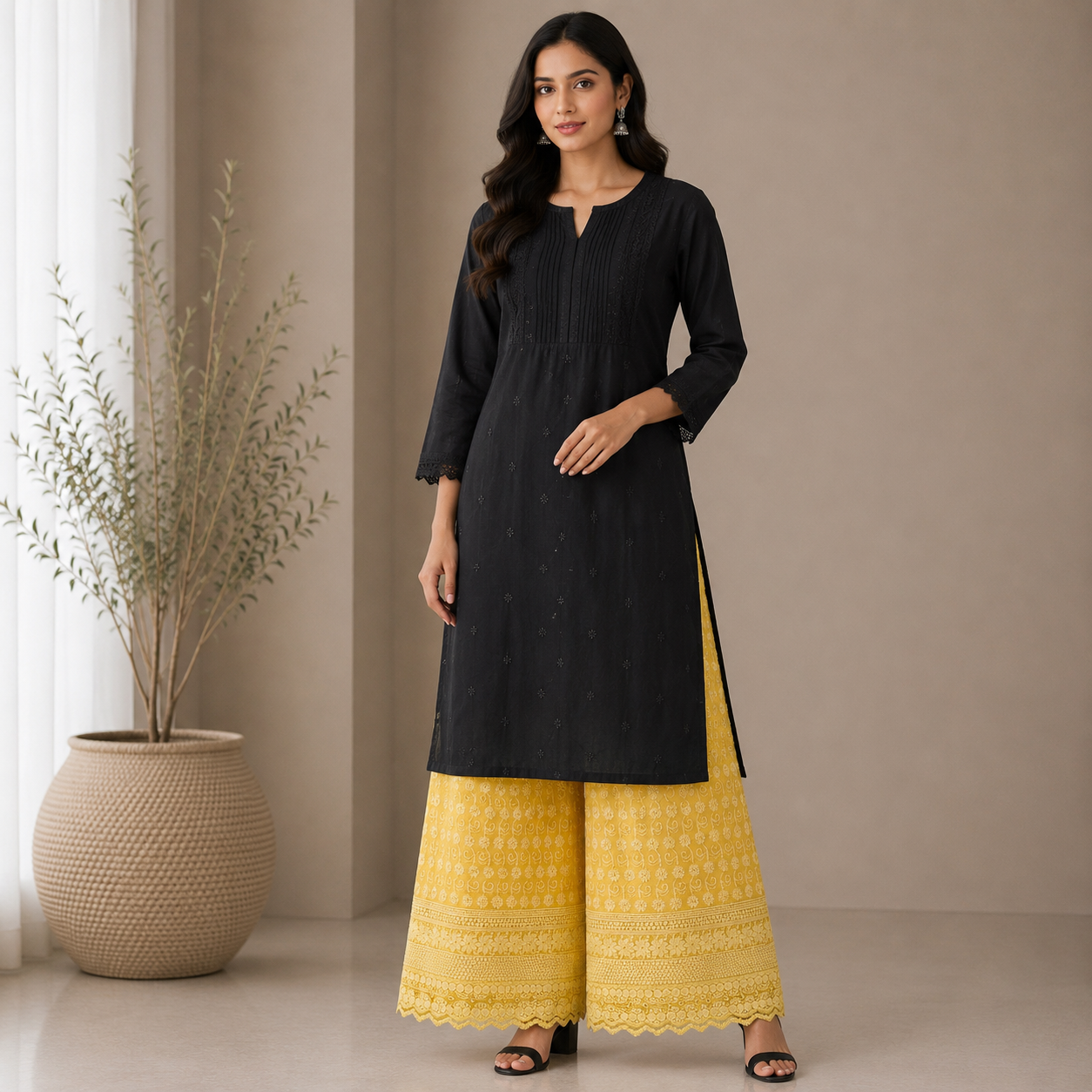 Buy Yellow Color Cotton Chikankari Fabric