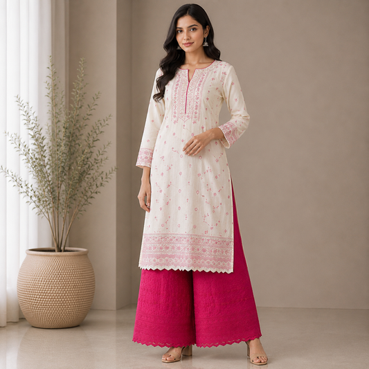 Buy Red Color Cotton Chikankari Fabric