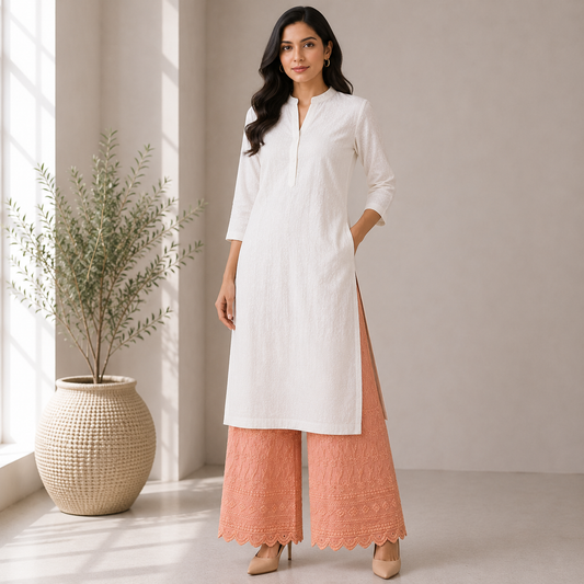 Buy Peach Color Cotton Chikankari Fabric