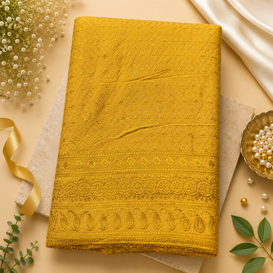 Buy Mustard Rayon Embroidery Fabric