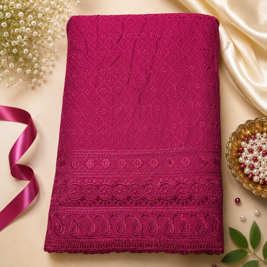 Buy Mehroon Rayon Embroidery Fabric