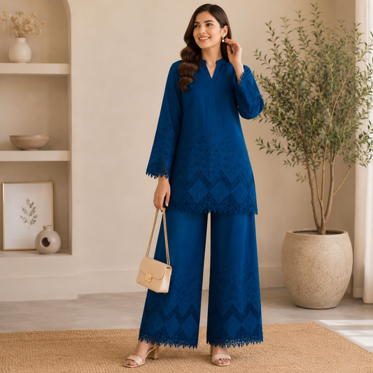 Buy Diesel Color Apliq Plazo Chikankari Fabric