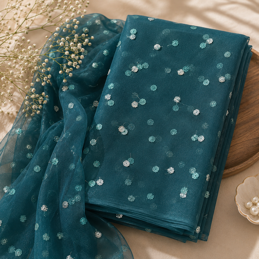 Buy Bottle Green Butti Net Fabric