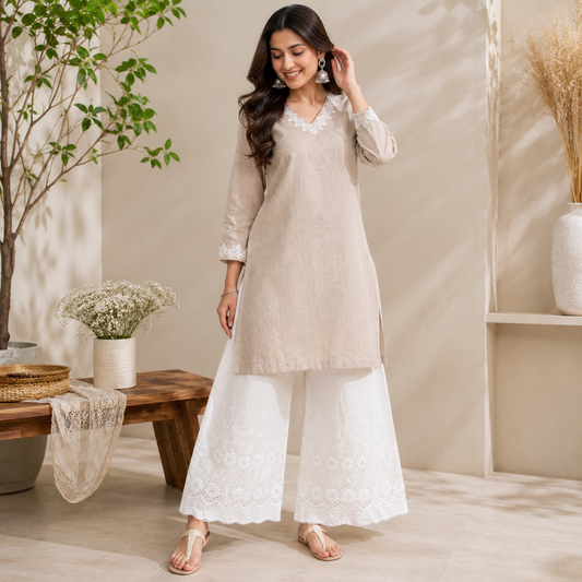 Buy Kora Cotton Dyeable Border Pattern Chikankari Embroidered Fabric 044