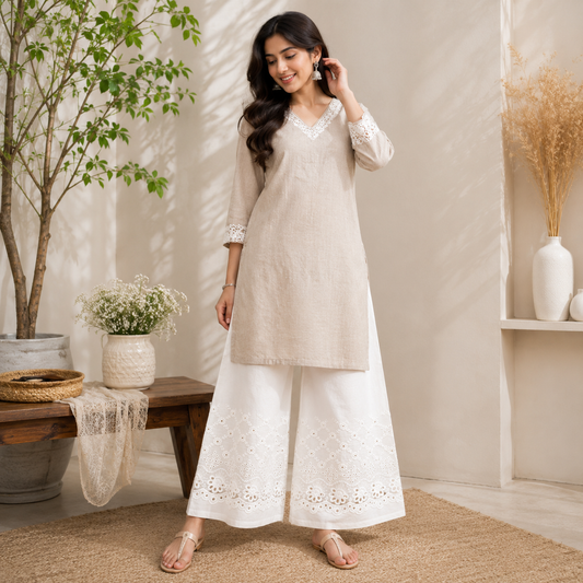 Buy Kora Cotton Dyeable Border Pattern Chikankari Embroidered Fabric 045