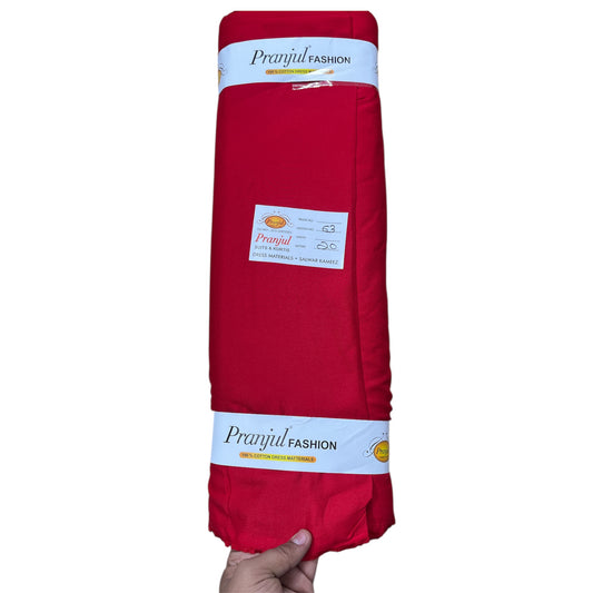 Red Pranjul Rayon Cotton Fabric