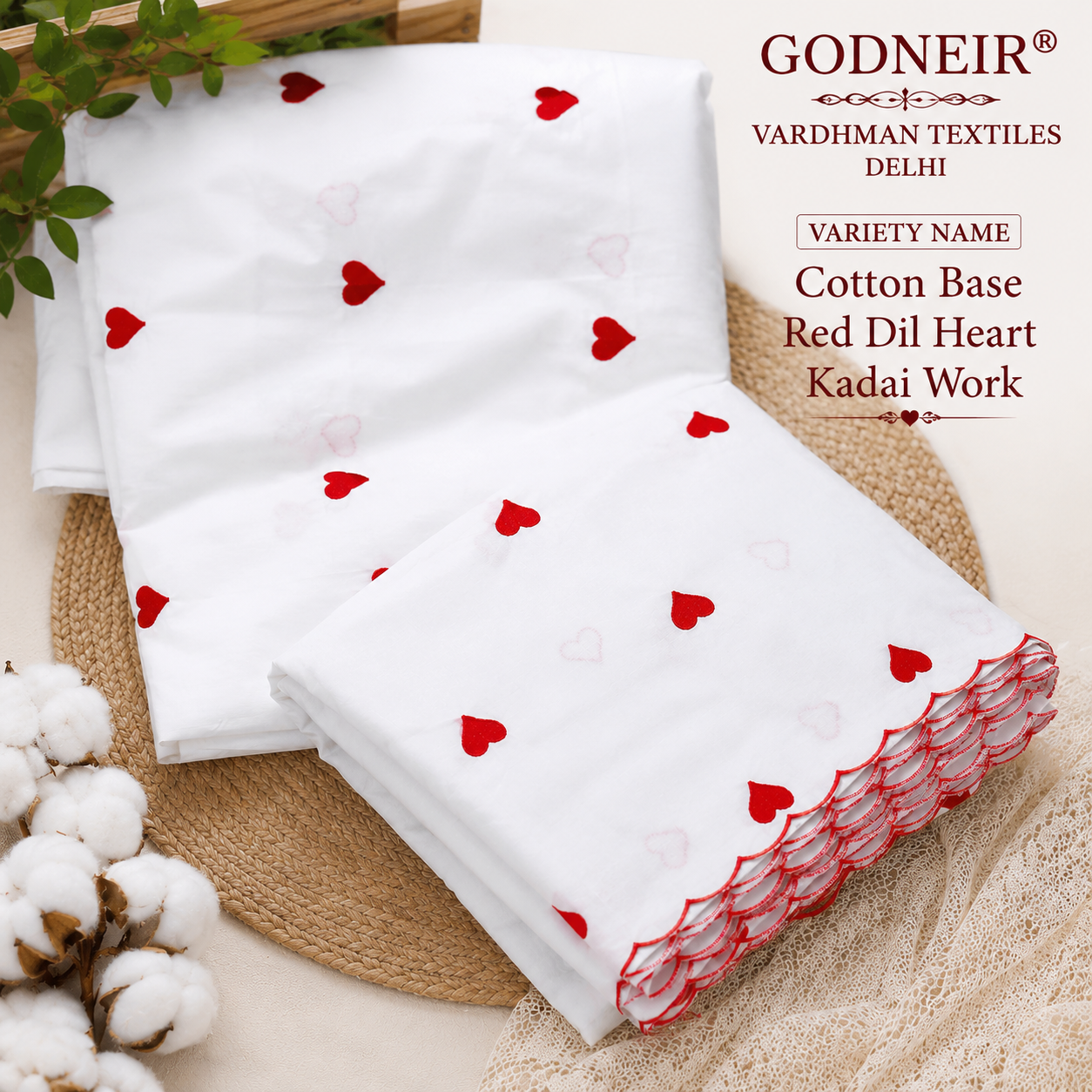 Buy Combo Apliq Top with White Cotton Red Heart Kadai Bottom & Dupatta Fabric