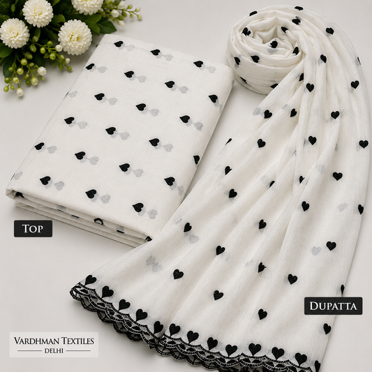 Buy Combo Black Heart Kadai Kora Cotton Top & Dupatta with Apliq Plazo Fabric