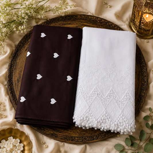 Buy Rayon Combo Coffee Base White Heart Kadai with Apliq Plazo Fabric