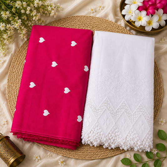 Buy Rayon Combo Rani Base White Heart Kadai with Apliq Plazo Fabric