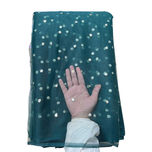 Bottle Green Butti Net Fabric