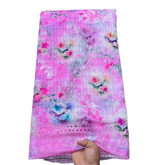 Buy Pink Cotton Digital Chikankari Fabric 201