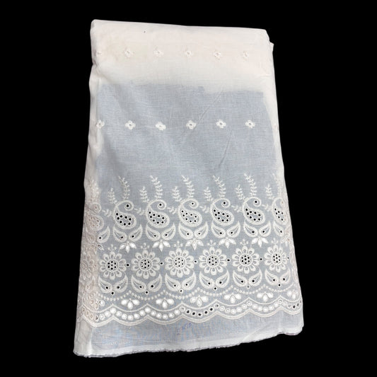 Kora Cotton Dyeable Border Pattern Chikankari Embroidered Fabric