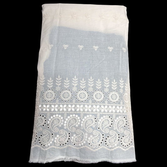 Kora Cotton Dyeable Border Pattern Chikankari Embroidered Fabric