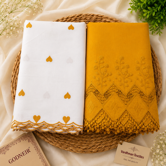 Buy Combo Mustard Apliq Top & Bottom with Heart Kadai Dupatta Fabric