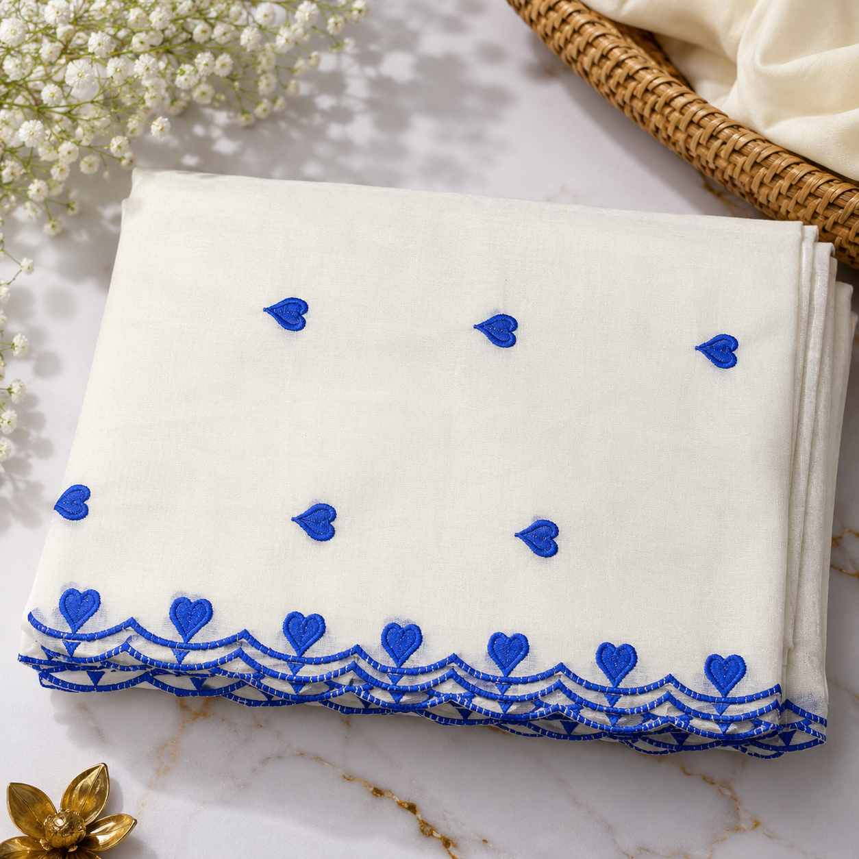 Buy Combo Royal Blue Heart Kadai Kora Cotton Top Bottom & Dupatta Fabric