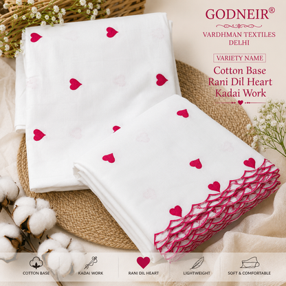 Buy Combo White Cotton Rani Heart Kadai Top & Dupatta with Apliq Plazo Fabric