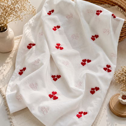 Buy Combo Triple Red Heart Kadai White Cotton with Apliq Plazo Fabric