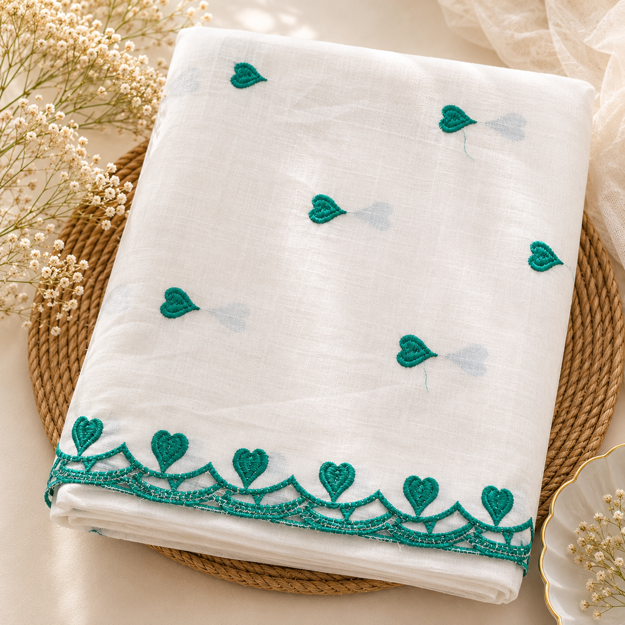 Buy Combo Rama Green Heart Kadai Kora Cotton Top Bottom & Dupatta Fabric