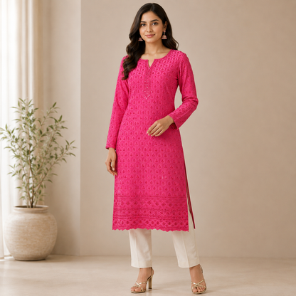 Buy Gajri Rayon Sequence Chikankari Fabric