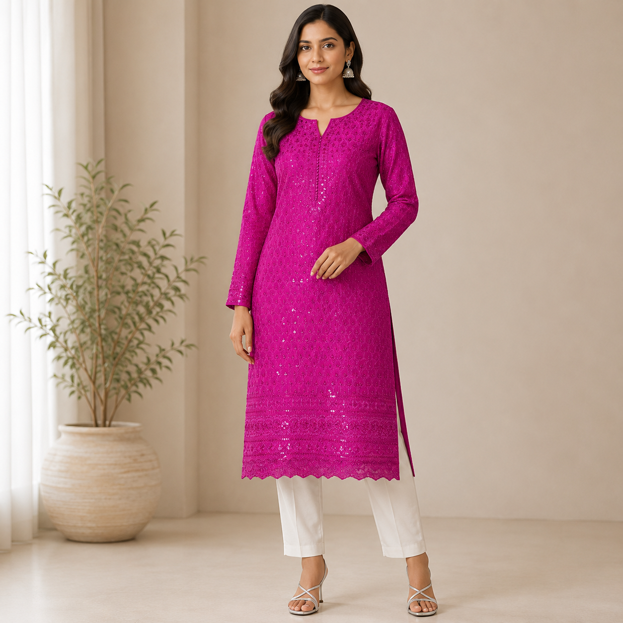 Buy Rani Rayon Sequence Chikankari Fabric