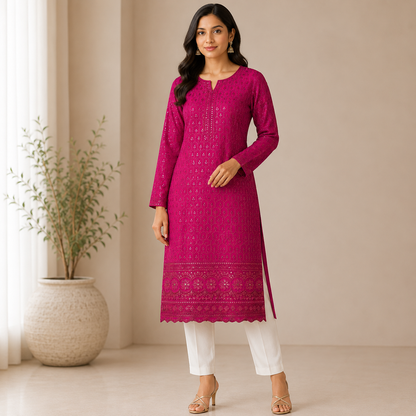 Buy Mehroon Rayon Sequence Chikankari Fabric