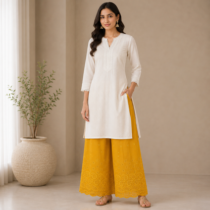 Buy Mustard Rayon Plazo Border Chikankari Fabric