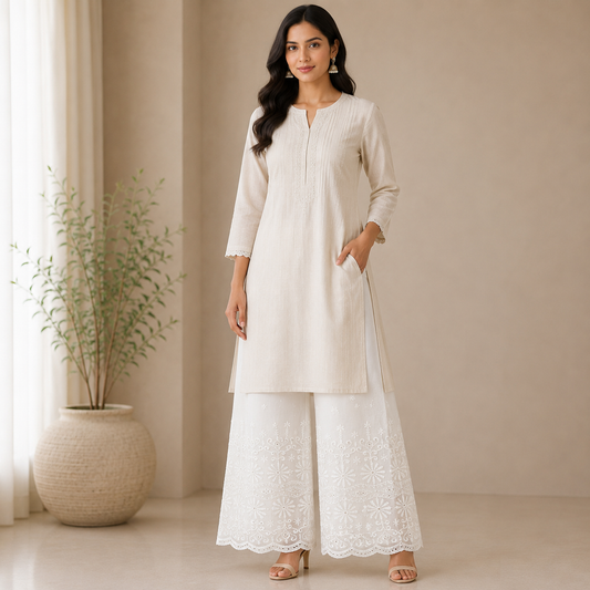 Buy White Rayon Plazo Border Chikankari Fabric