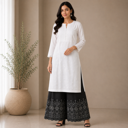 Buy Black Rayon Plazo Border Chikankari Fabric