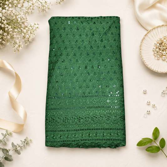 Buy Mehndi Rayon Sequence Chikankari Fabric