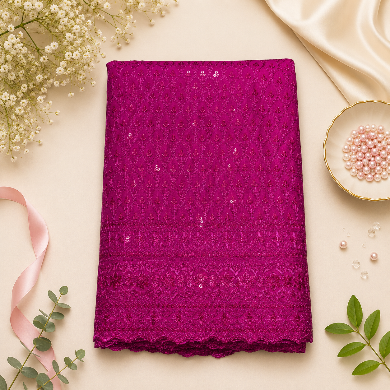 Buy Rani Rayon Sequence Chikankari Fabric