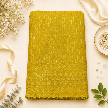 Buy Yellow Rayon Sequence Chikankari Fabric