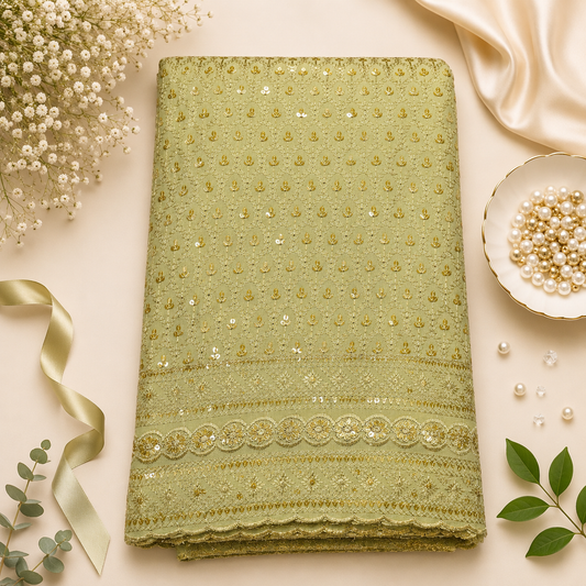 Buy Golden Rayon Sequence Chikankari Fabric