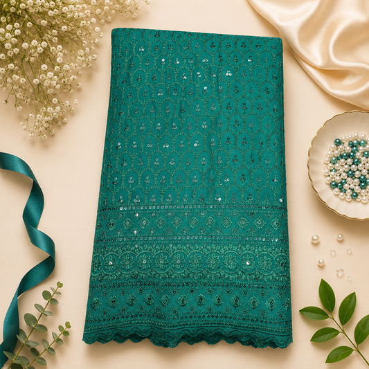 Buy Bottle Green Rayon Sequence Chikankari Fabric