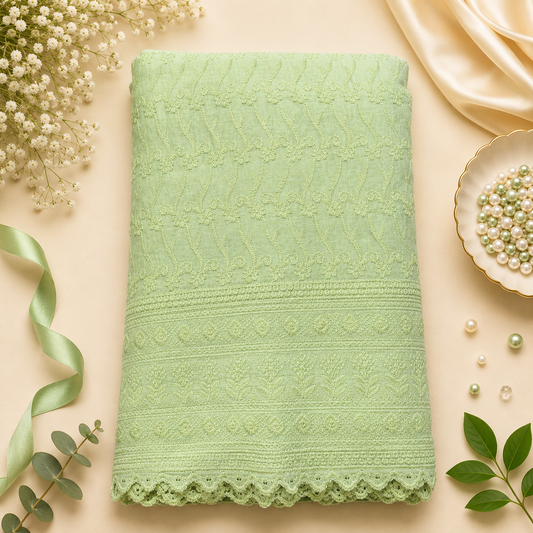 Buy Pista Green Color Cotton Chikankari Fabric