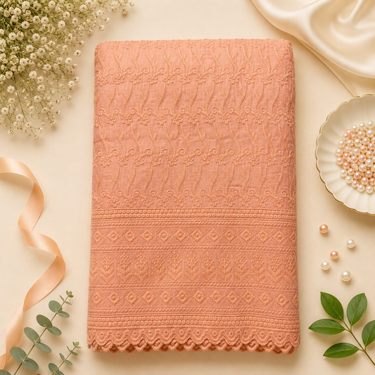 Buy Peach Color Cotton Chikankari Fabric