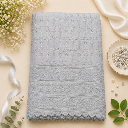 Buy Grey Color Cotton Chikankari Fabric
