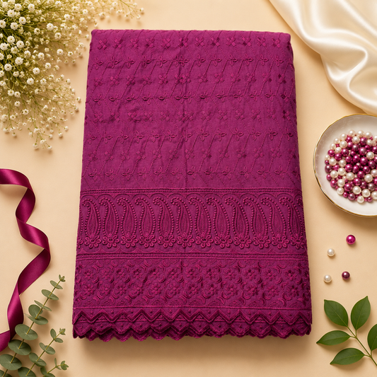 Buy Mehroon Color Cotton Chikankari Fabric