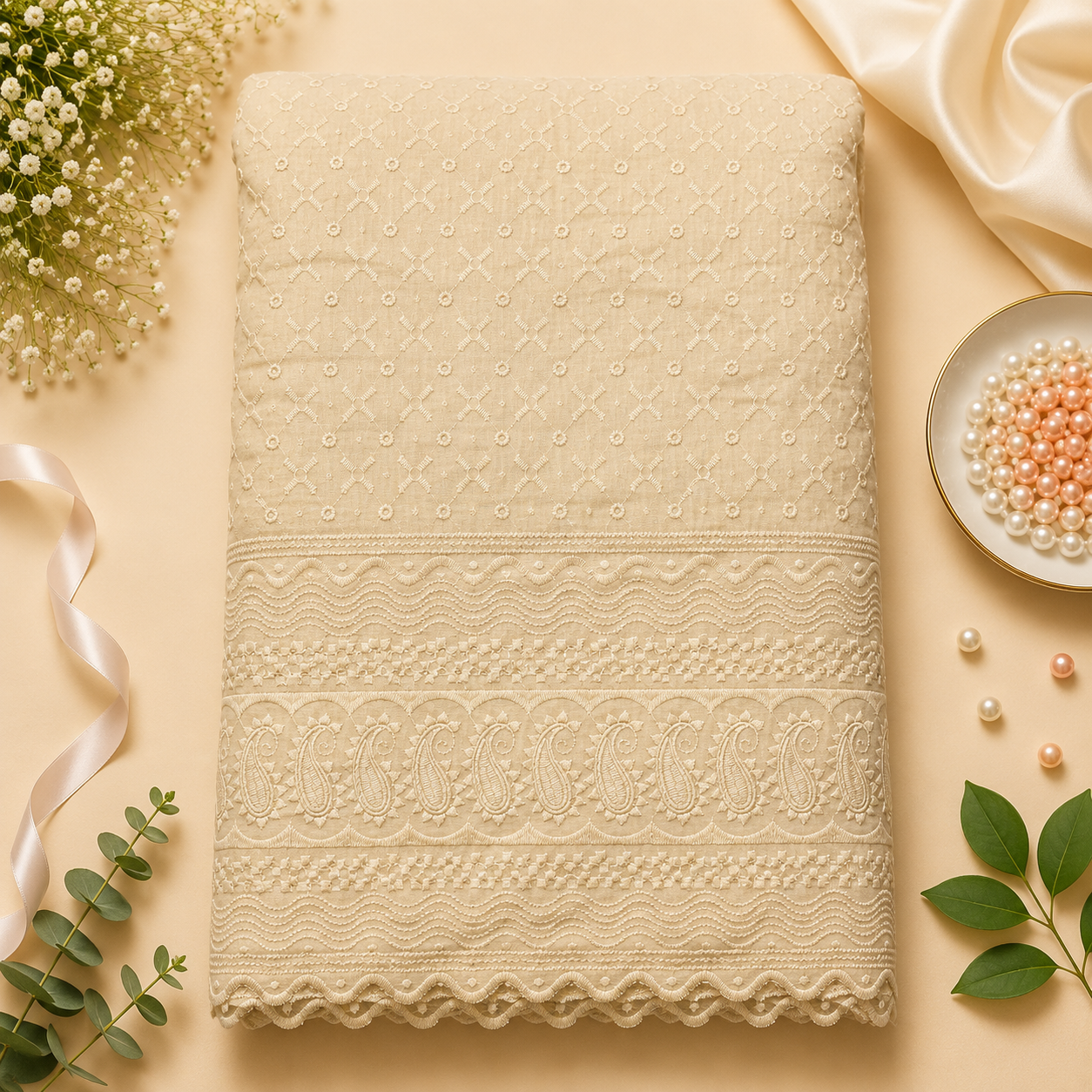 Buy Golden Color Cotton Chikankari Fabric