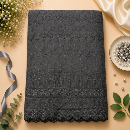 Buy Black Color Cotton Chikankari Fabric