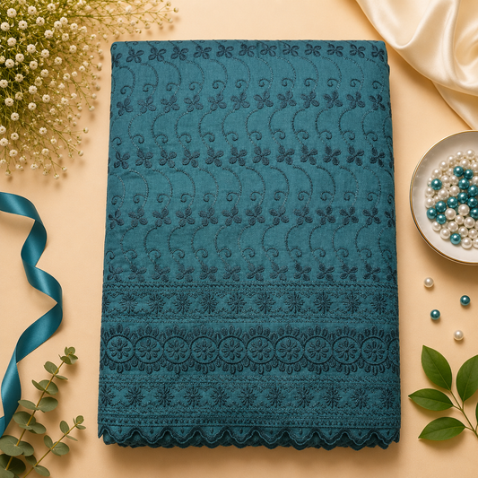 Buy Bottle Green Color Cotton Chikankari Fabric