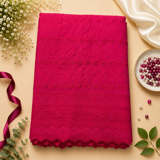Buy Red Color Cotton Chikankari Fabric