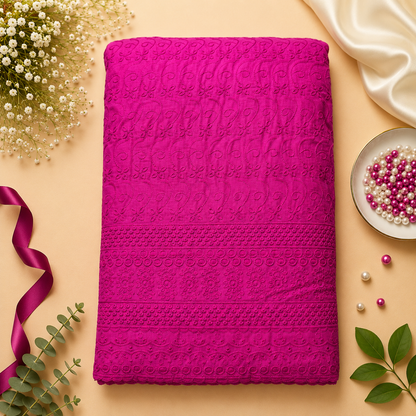 Buy Rani Color Cotton Chikankari Fabric