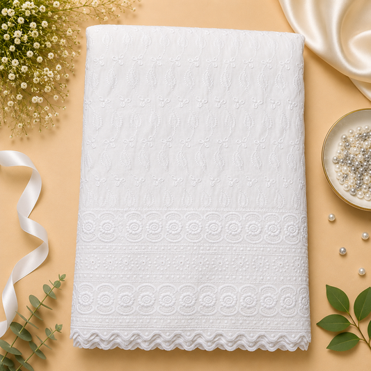 Buy White Color Cotton Chikankari Fabric