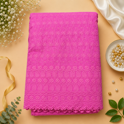Buy Pink Color Cotton Chikankari Fabric