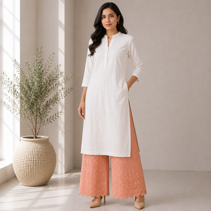 Buy Peach Color Cotton Chikankari Fabric
