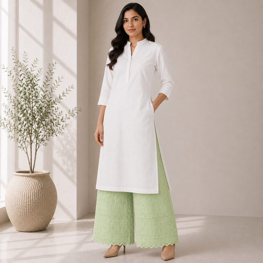 Buy Pista Green Color Cotton Chikankari Fabric