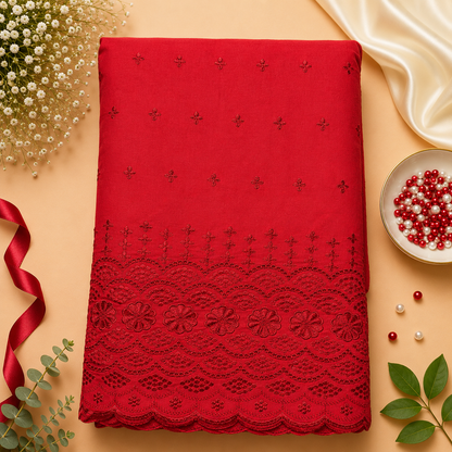 Buy Red Rayon Plazo Border Chikankari Fabric